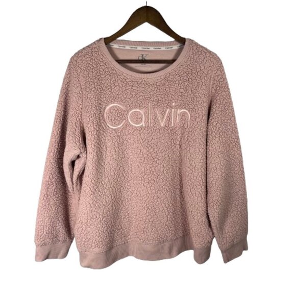 Calvin Klein Tops - Calvin Klein Womens‎ Sweatshirt Teddy Sherpa Pullover Logo Blush Pink Size XL